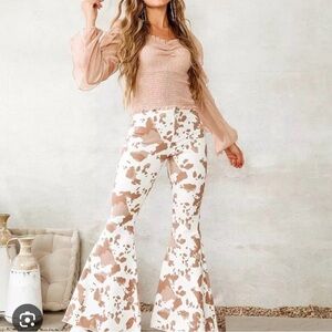 Cow Print Flared Pants